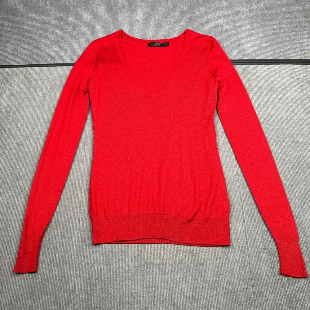 The Limited Red V-Neck Sweater Womens Y2k Medium Long Sleeve Knit Pullover Top